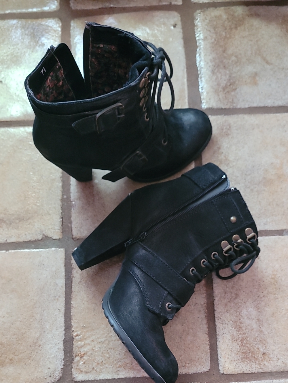 Women's Black Lace-Up Ankle Boots with Buckle Detail